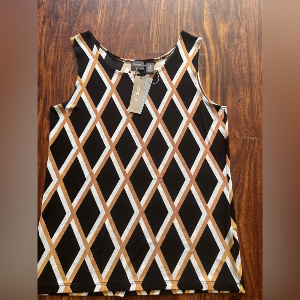 Chico's Black and Tan Geometric Print Top